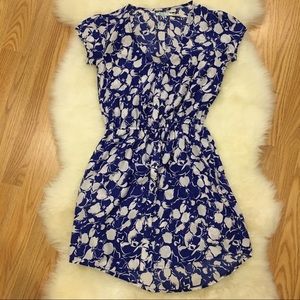 Blue and white floral print dress